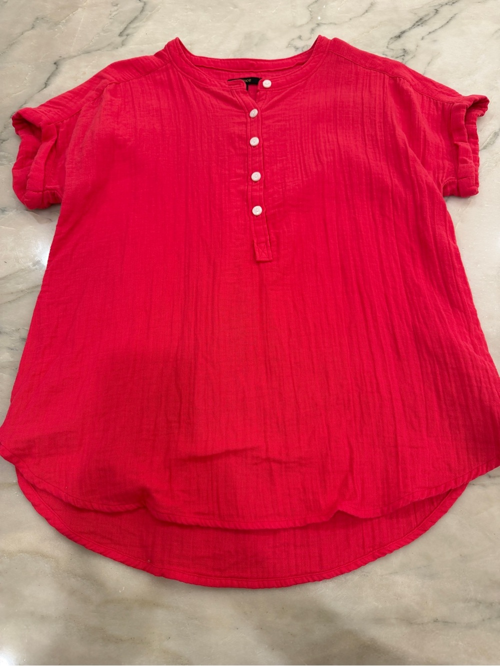 Quince Cherry Organic Cotton Roll Sleeve Button Top XS